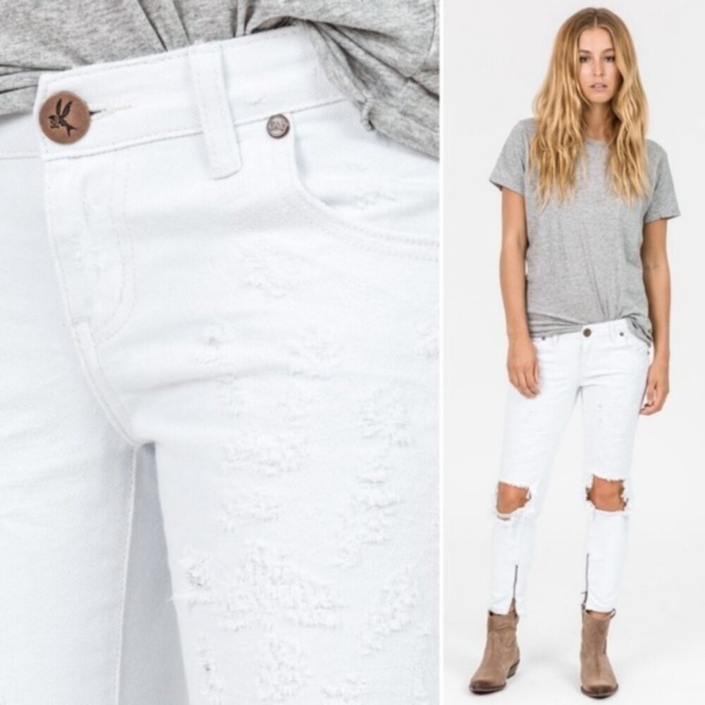 Free People One Teaspoon White Beauty Freebirds Skinny Jeans Denim Ankle Zip